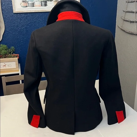 NILI LOTAN RED CUFF VIRGIN WOOL SHORT PEACOAT BLACK SIZE 6 - Picture 6 of 16